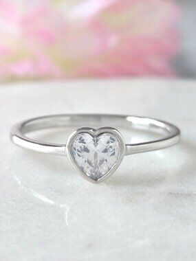 Dainty Heart Ring, 925 Sterling Silver, Size 7 Valentines Gift